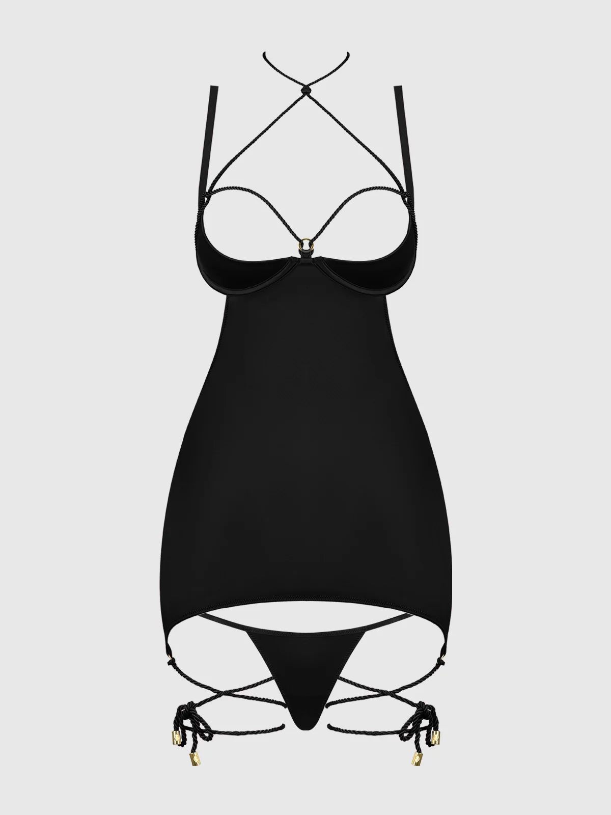 Iryna Silky Micro & Rope Open Back Chemise & G-String Set