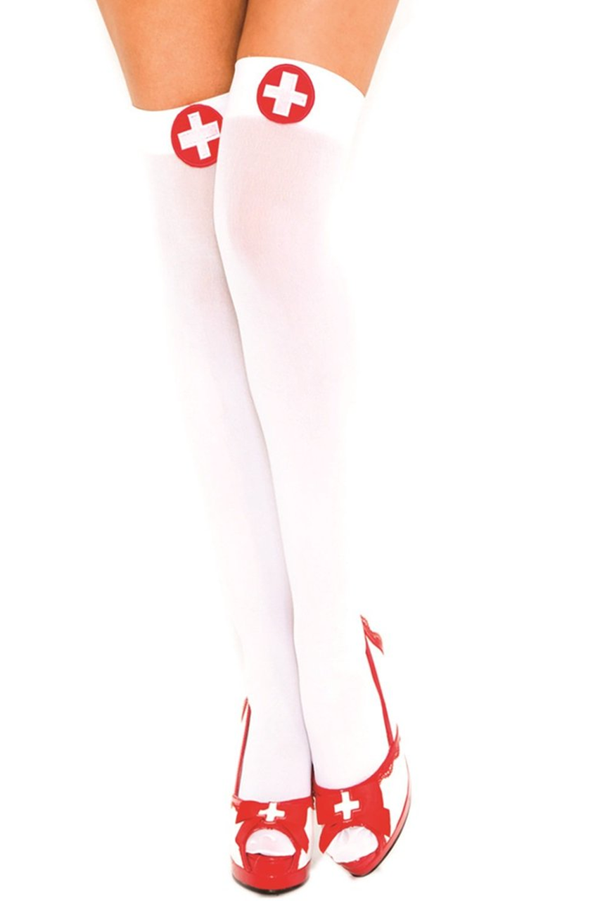 White Thigh High Stockings with White Nurse Cross