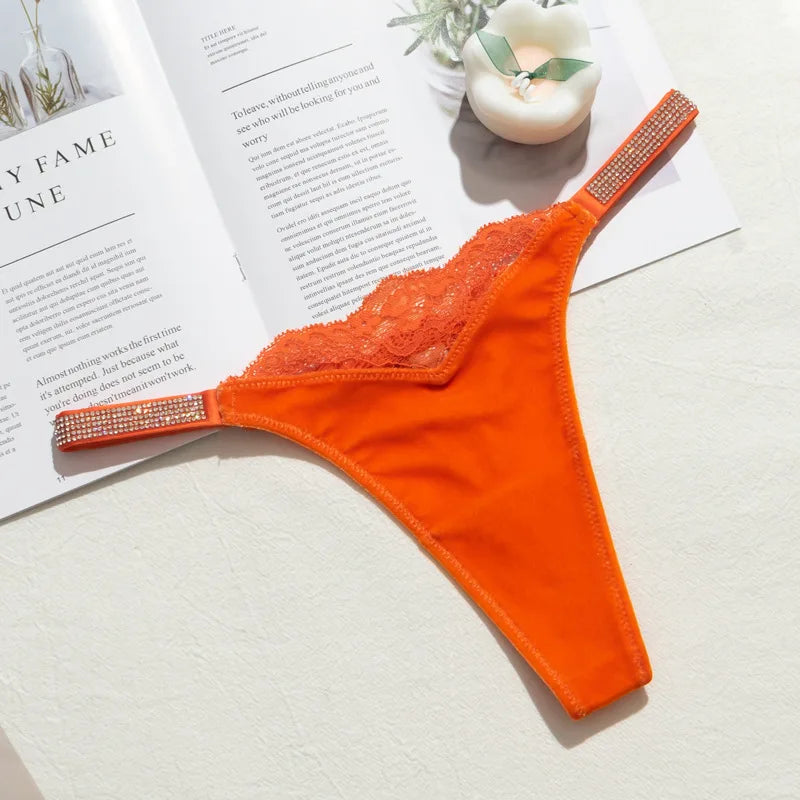 Velvet Rhinestone Lace Thong