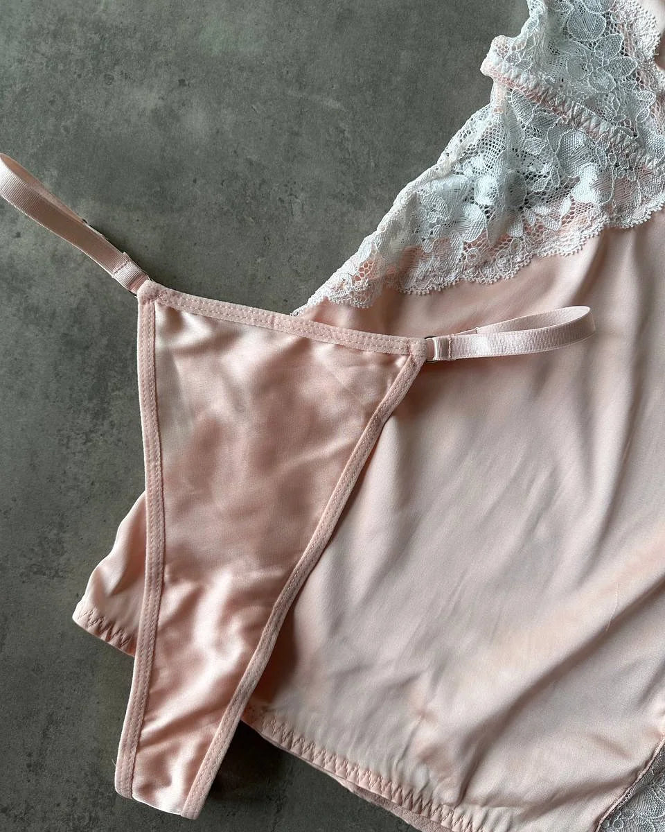 Peach Blossom Satin Babydoll Set