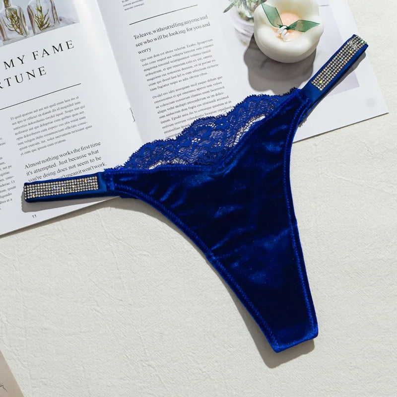 Velvet Rhinestone Lace Thong