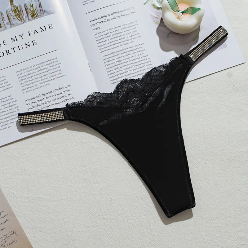 Velvet Rhinestone Lace Thong