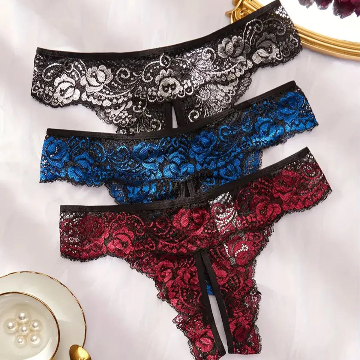 Crotchless Lace Thong