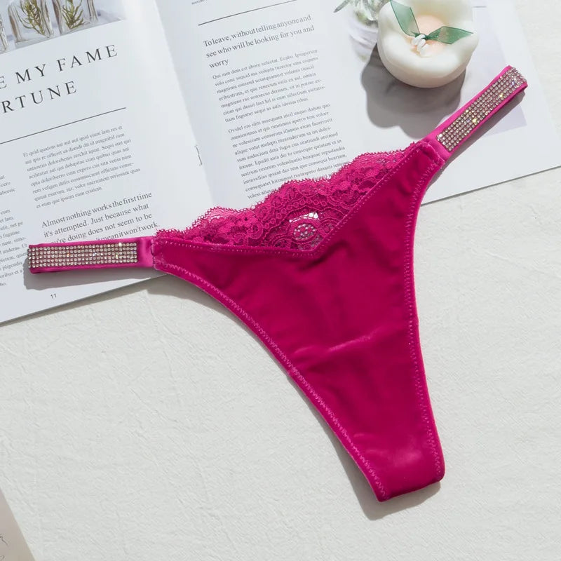 Velvet Rhinestone Lace Thong