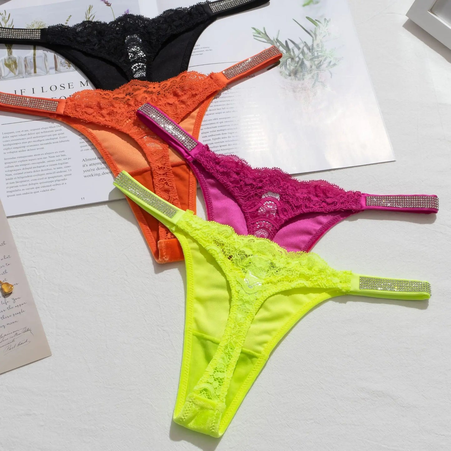 Velvet Rhinestone Lace Thong