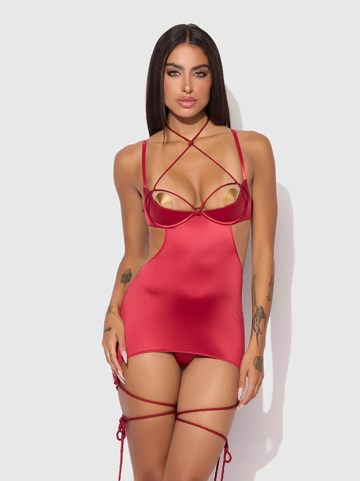 Iryna Silky Micro & Rope Open Back Chemise & G-String Set