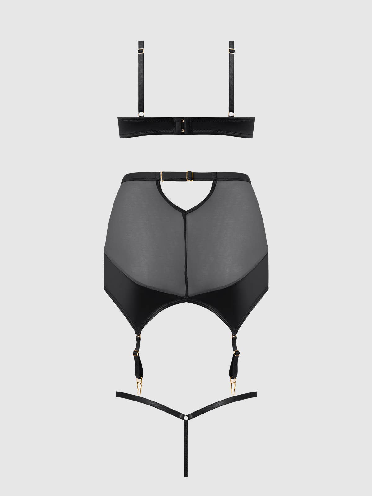 Raquel Mesh & Silky Micro Bra, Garter Skirt & G-String Set