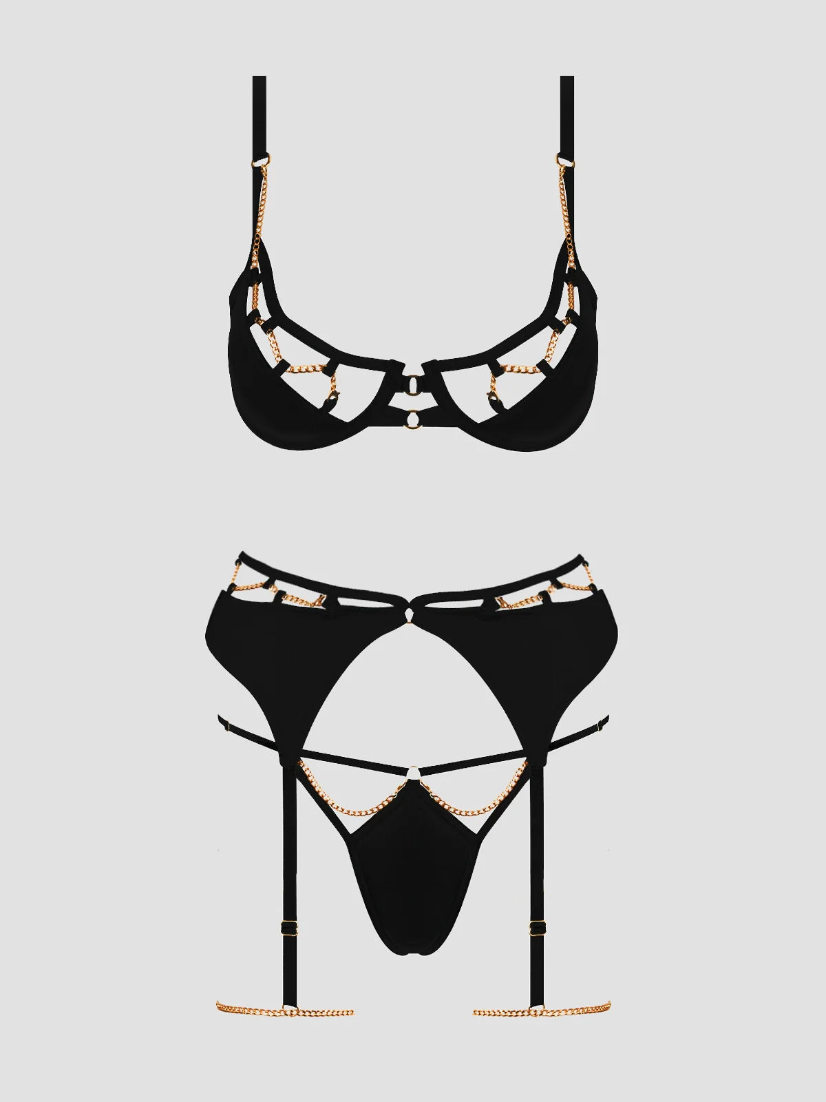 Evangeline Satin & Chain Bra, Thigh Garter & G-String Set — view 5 | Lavah Pleasure