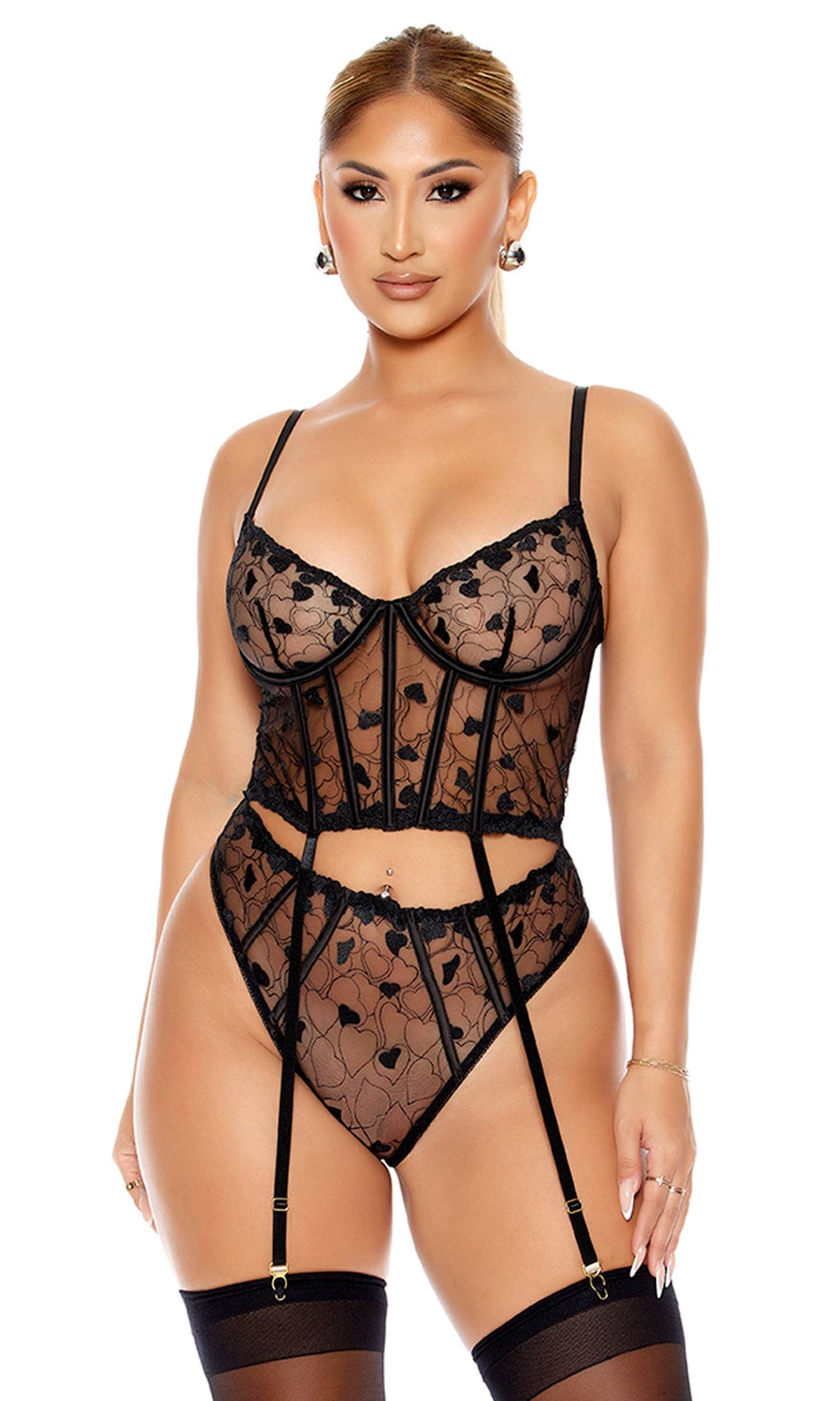 Heart You Embroidered Longline Bra Lingerie Set — Bra | Lavah Pleasure