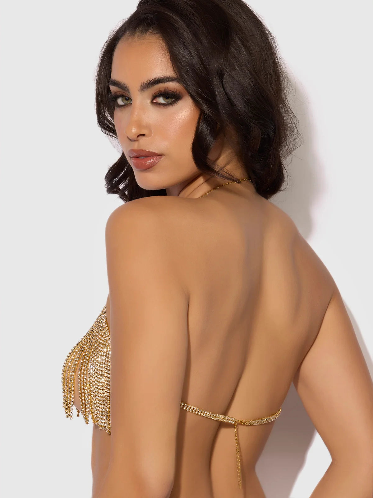 Rhinestone Dangle V-Neck Bra — view 3 | Lavah Pleasure