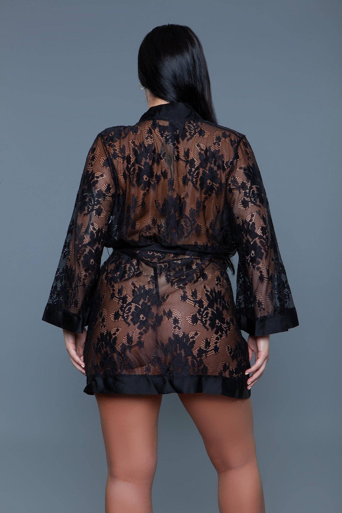 Delia Robe Floral Lace Robe with Satin Trimming — view 3 | Lavah Pleasure