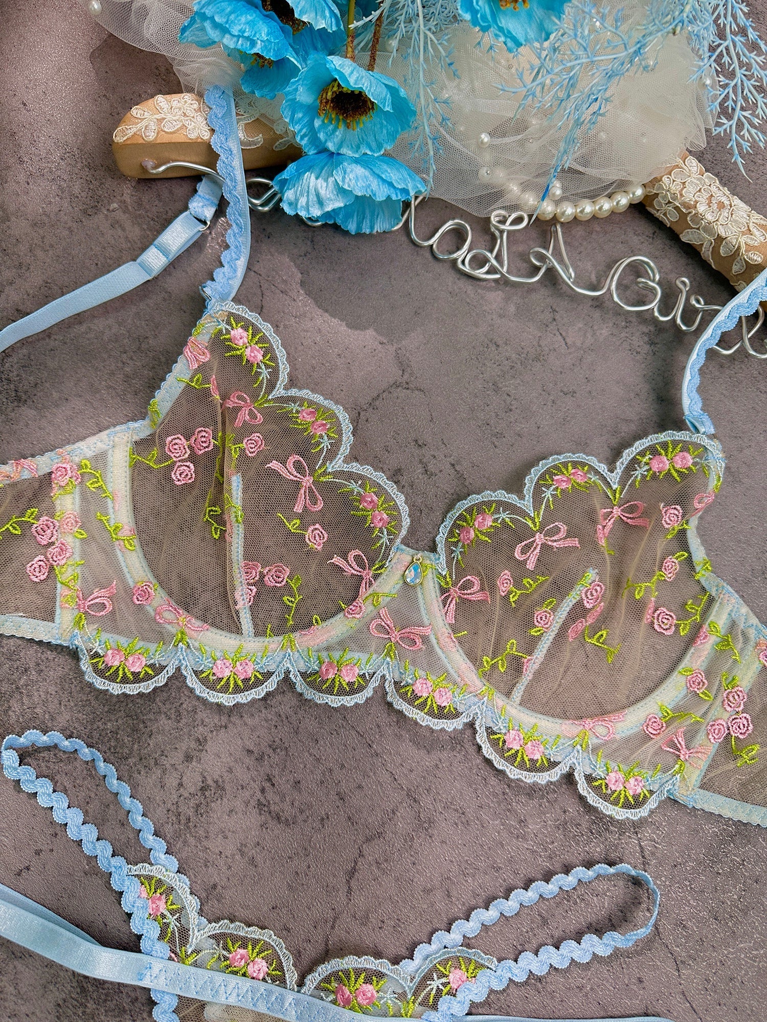 Light Blue Floral Lace Lingerie Set — view 14 | Lavah Pleasure