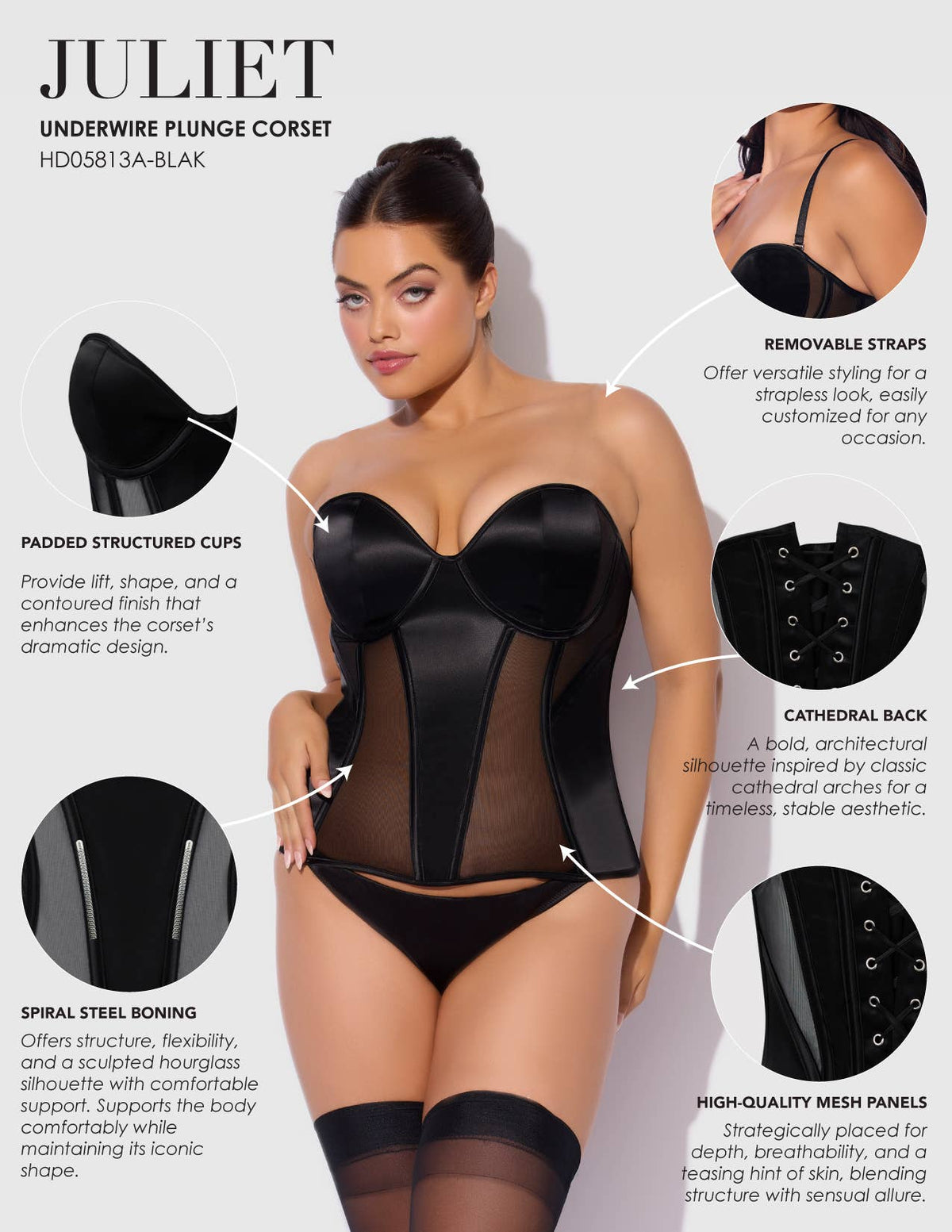 Juliet Satin & Mesh Underwire Corset — view 10 | Lavah Pleasure