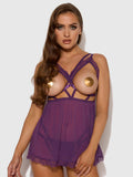 Bianca Lace & Mesh Open Cup Babydoll & Tie Side Thong Set — Chemise | Lavah Pleasure