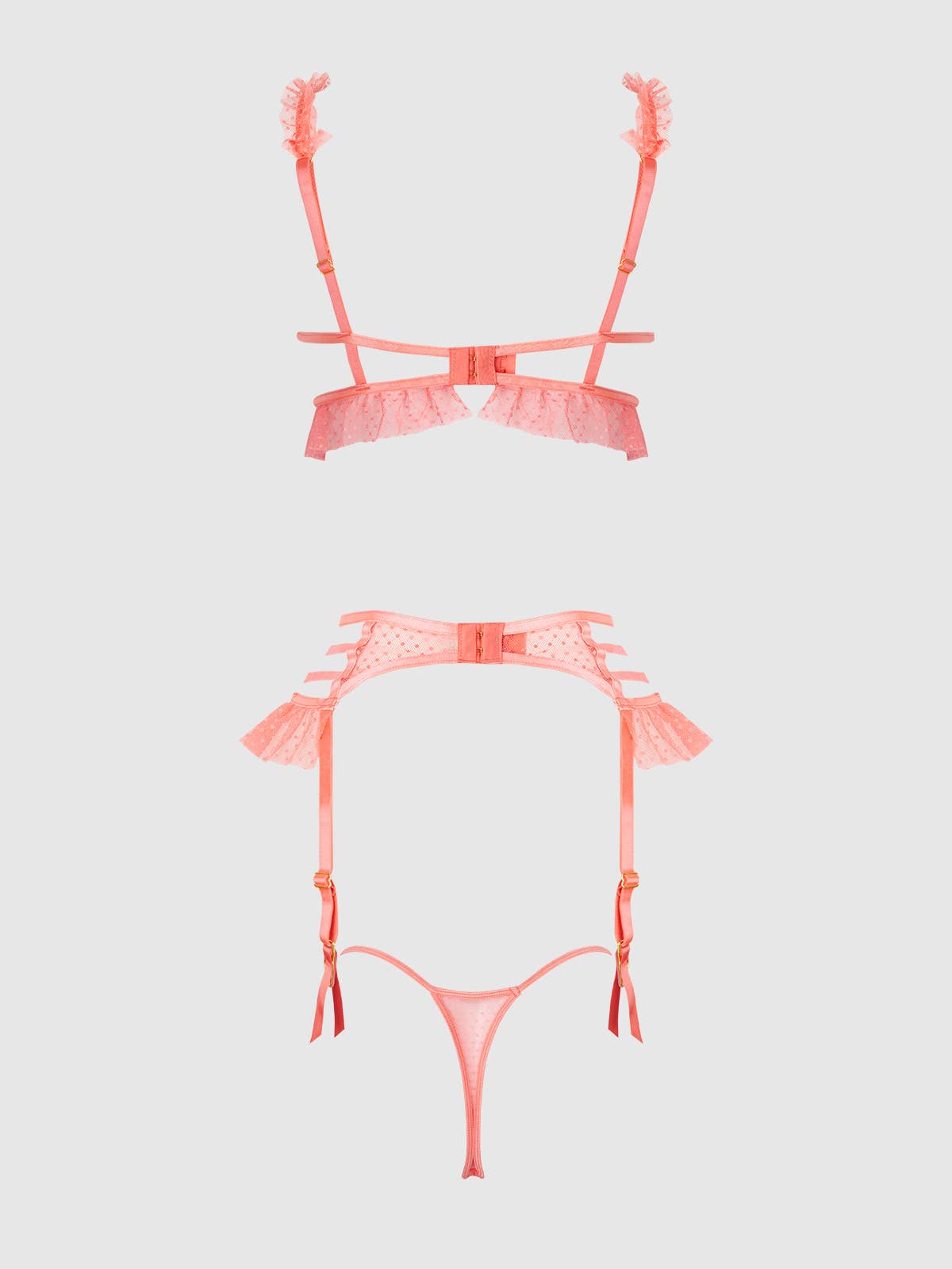 Portia Swiss Dot Cutout Bra, Garter & Thong Set