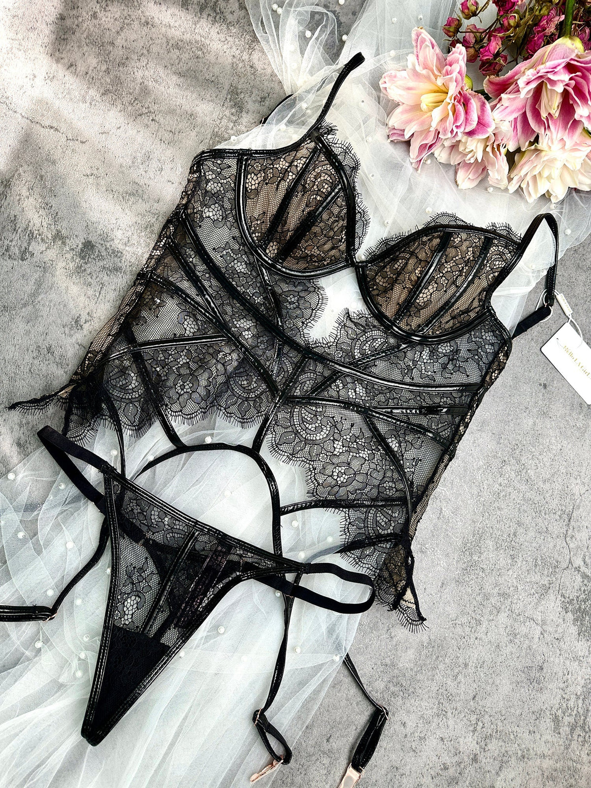 Seductive Black Patent Leather Lingerie Set — view 8 | Lavah Pleasure
