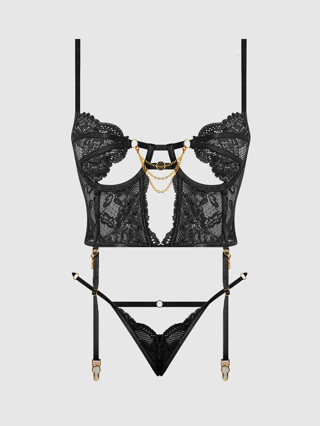 Cecily Lace & Chain Bustier & Backless Hipster Set