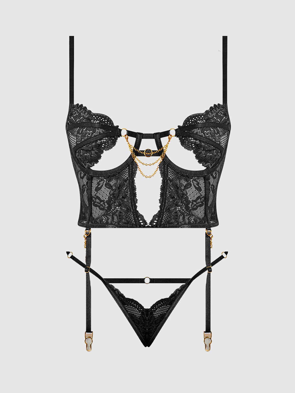 Cecily Lace & Chain Bustier & Backless Hipster Set — view 17 | Lavah Pleasure