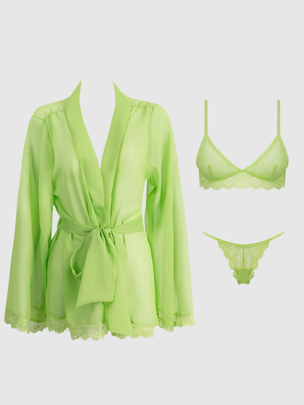 Shavon Lace & Chiffon Robe, Bralette & G-String Set
