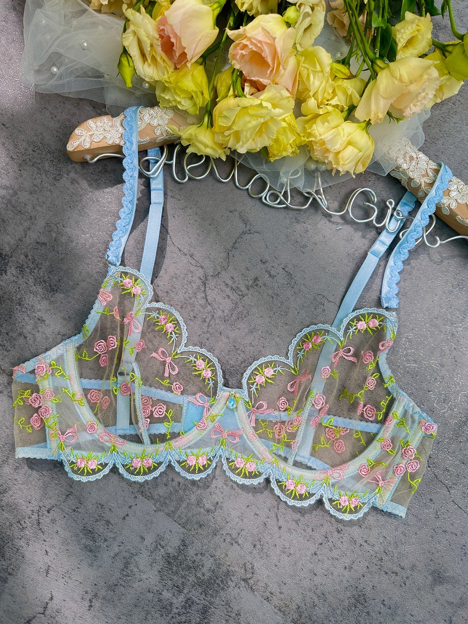 Light Blue Floral Lace Lingerie Set — view 12 | Lavah Pleasure