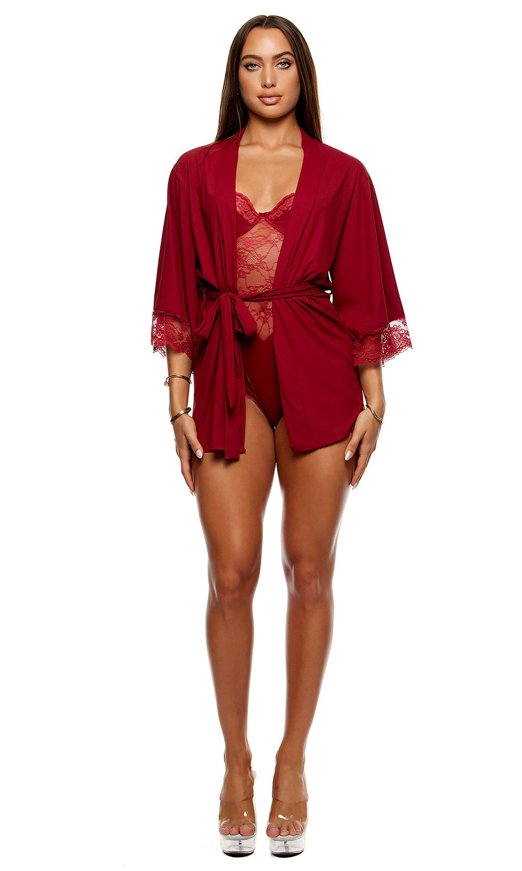 Self Care Ribbed lace Robe - Wine