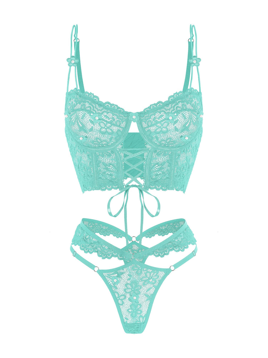 Green Pearls Flower Lingerie Set
