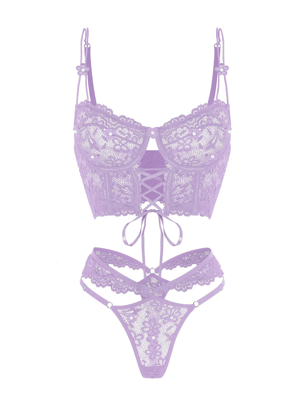 Purple Pearls Flower Lingerie Set