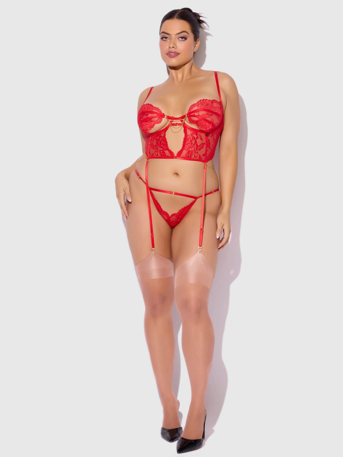 Cecily Lace & Chain Bustier & Backless Hipster Set — view 5 | Lavah Pleasure