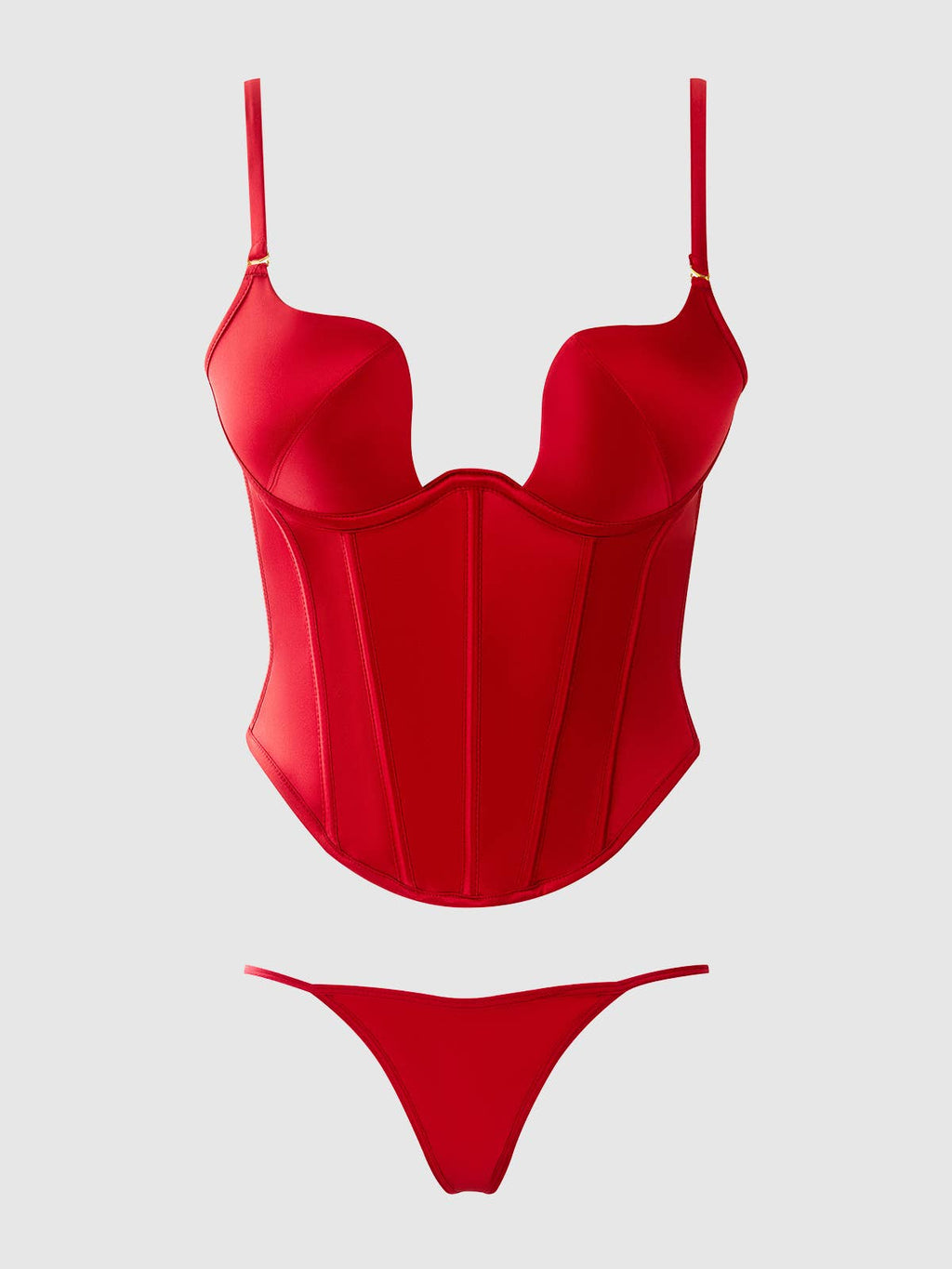 Brigeta Satin Plunge Push Up Bustier & G-String Set