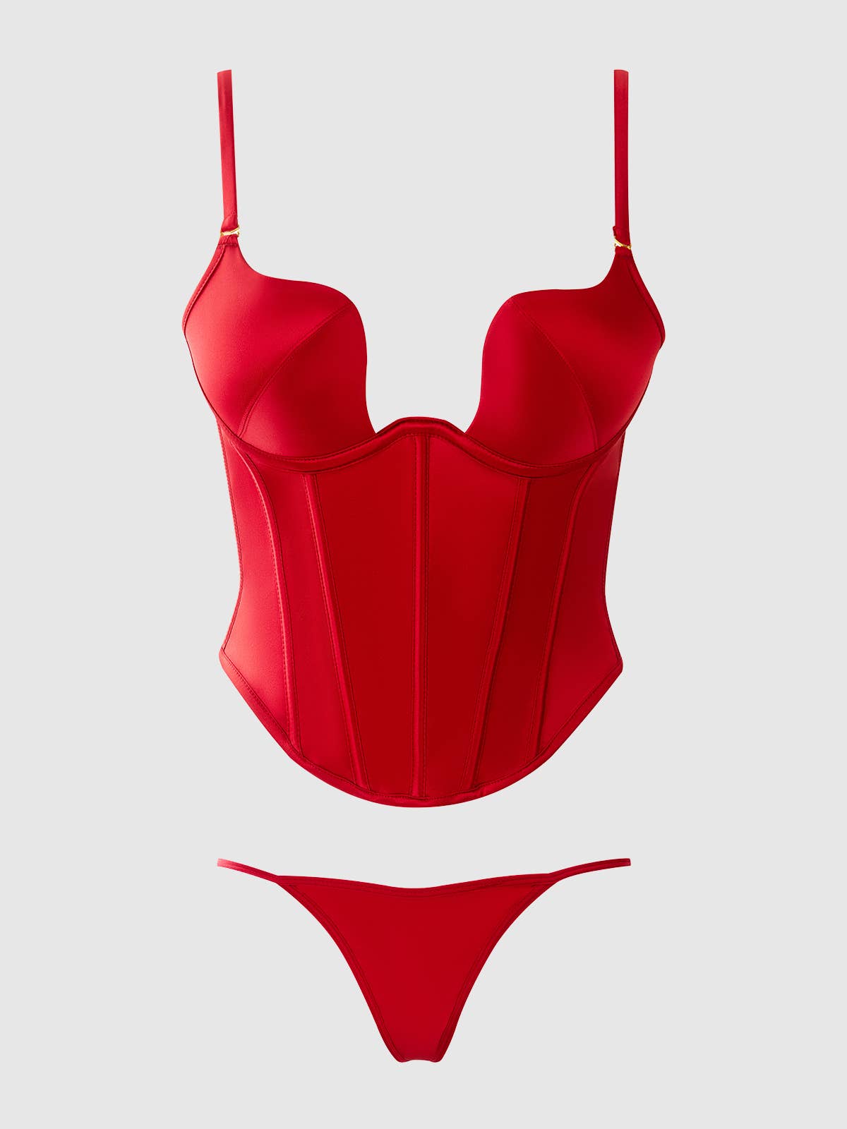 Brigeta Satin Plunge Push Up Bustier & G-String Set