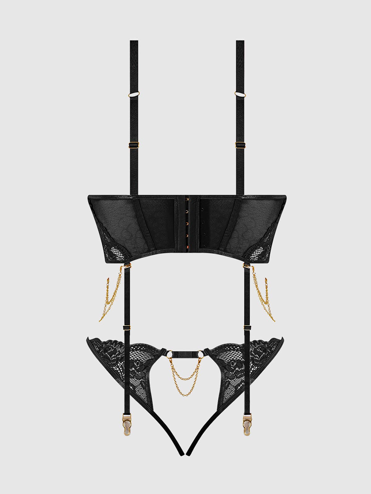 Cecily Lace & Chain Bustier & Backless Hipster Set — view 18 | Lavah Pleasure