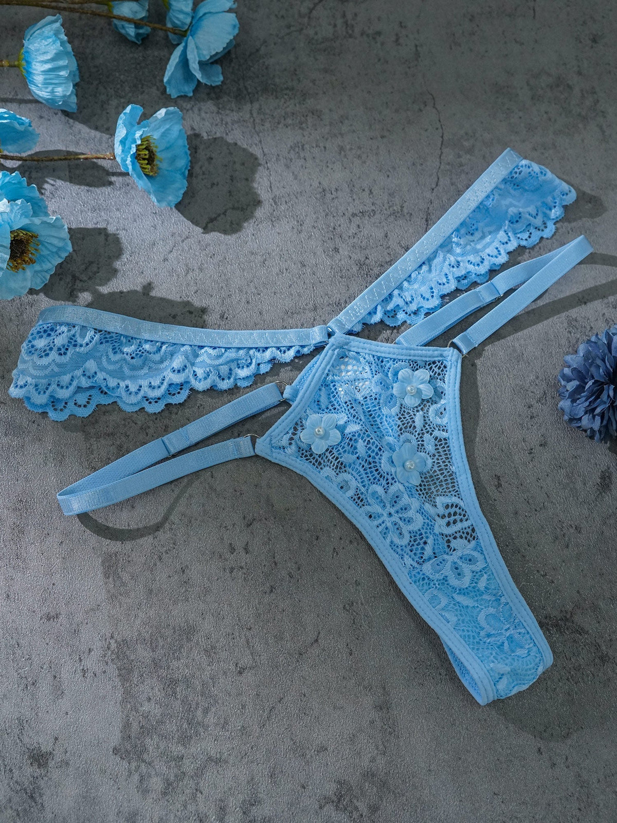Blue Pearls Small Flower Lace Lingerie Set — view 12 | Lavah Pleasure