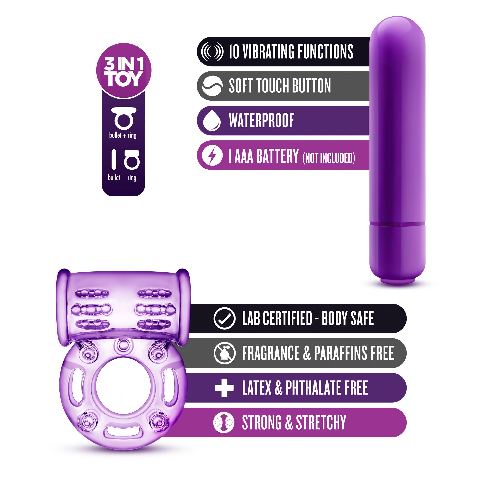Play With Me - Couples Play - Vibrating Cock Ring - Purple — view 3 | Lavah Pleasure