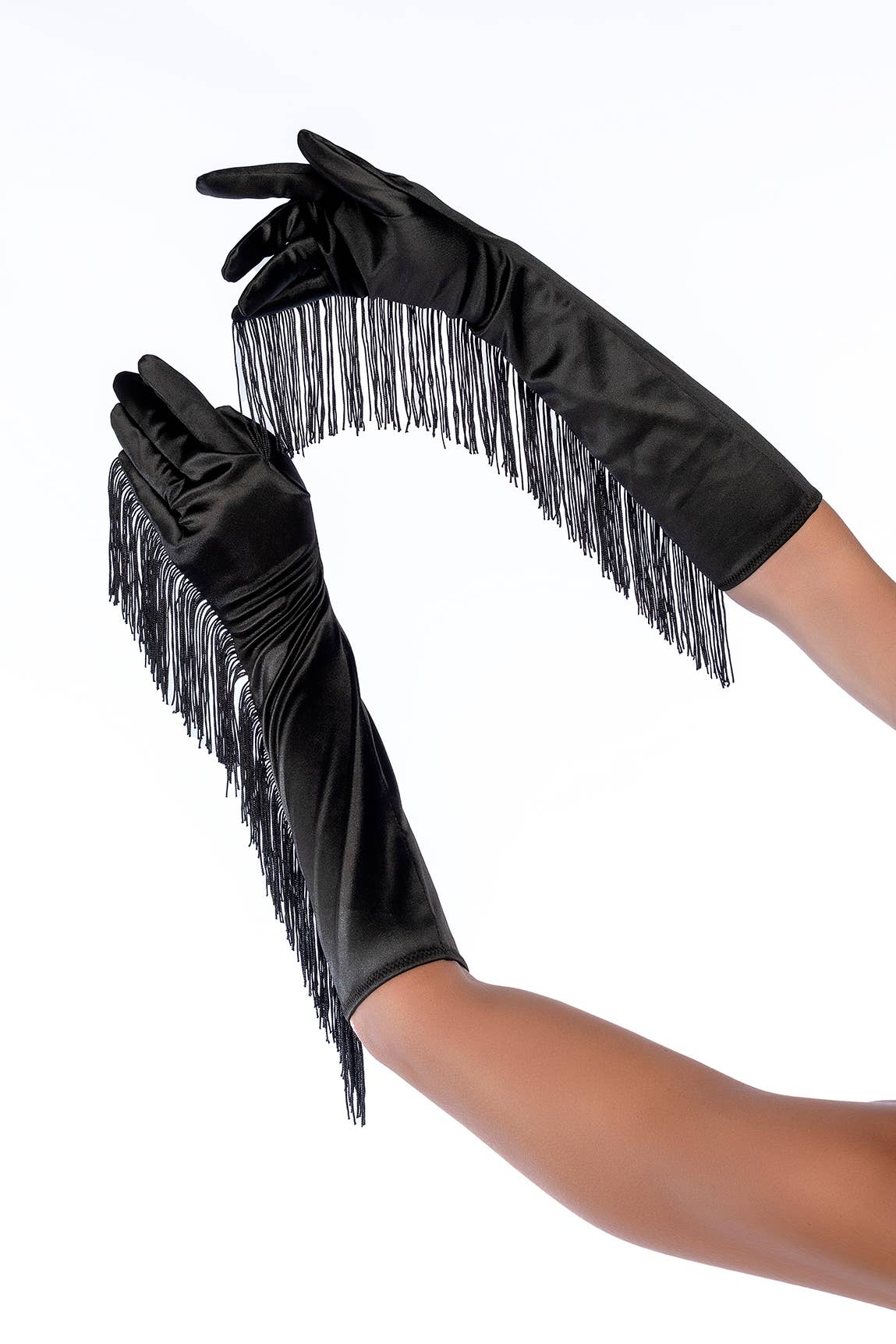 Satin Fringe Opera Gloves — view 3 | Lavah Pleasure