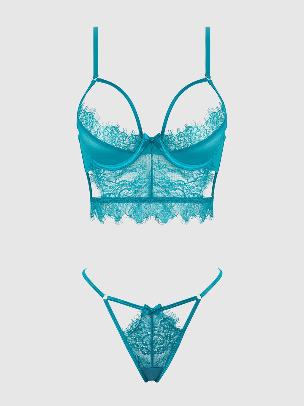 Mila Eyelash Lace Strappy Longline Bra & Tanga Set