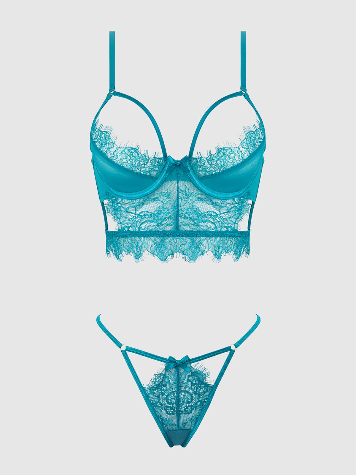 Mila Eyelash Lace Strappy Longline Bra & Tanga Set — view 3 | Lavah Pleasure