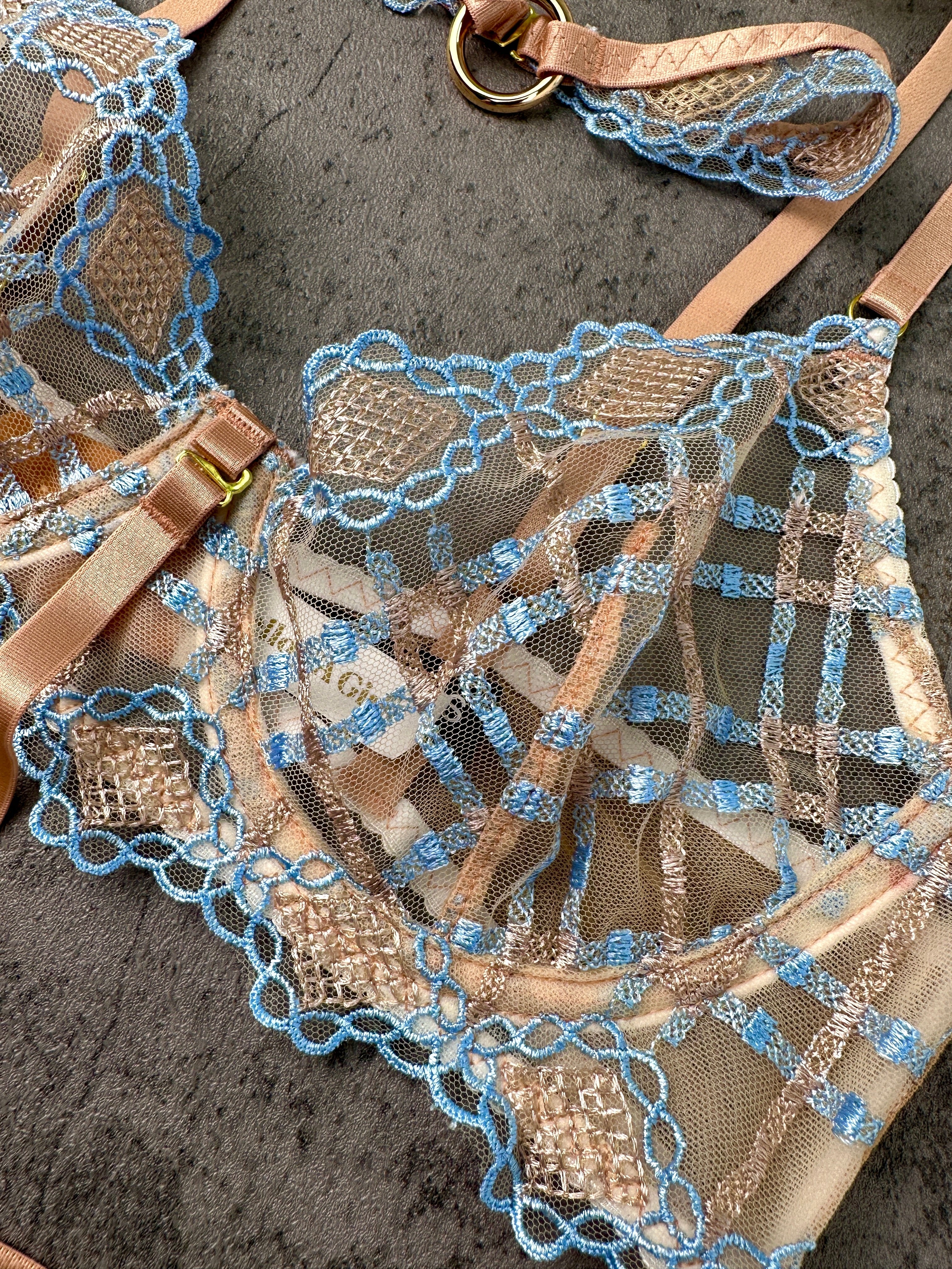 Sophia Blue & Beige Plaid Lingerie Set — view 6 | Lavah Pleasure