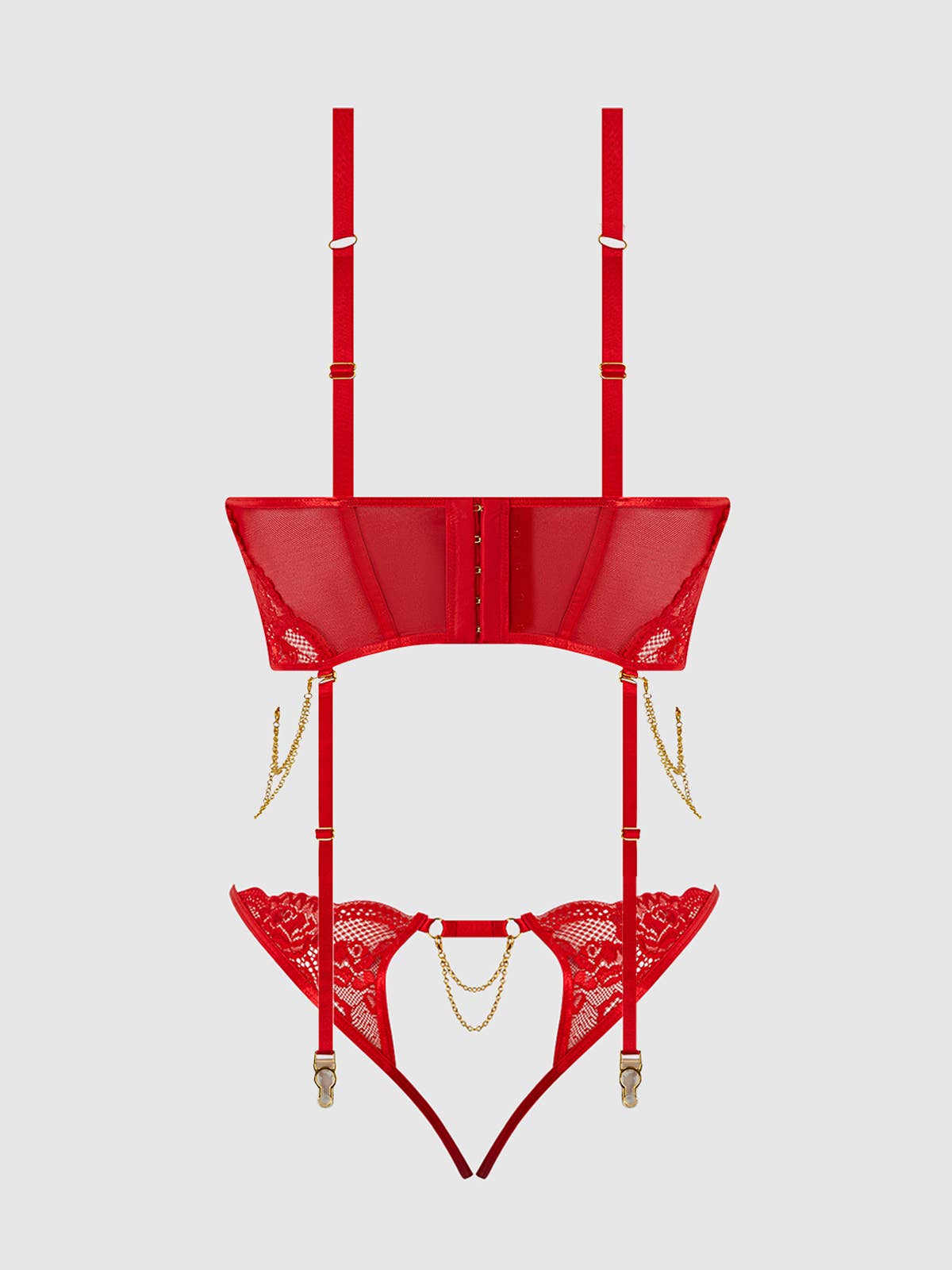 Cecily Lace & Chain Bustier & Backless Hipster Set — view 8 | Lavah Pleasure