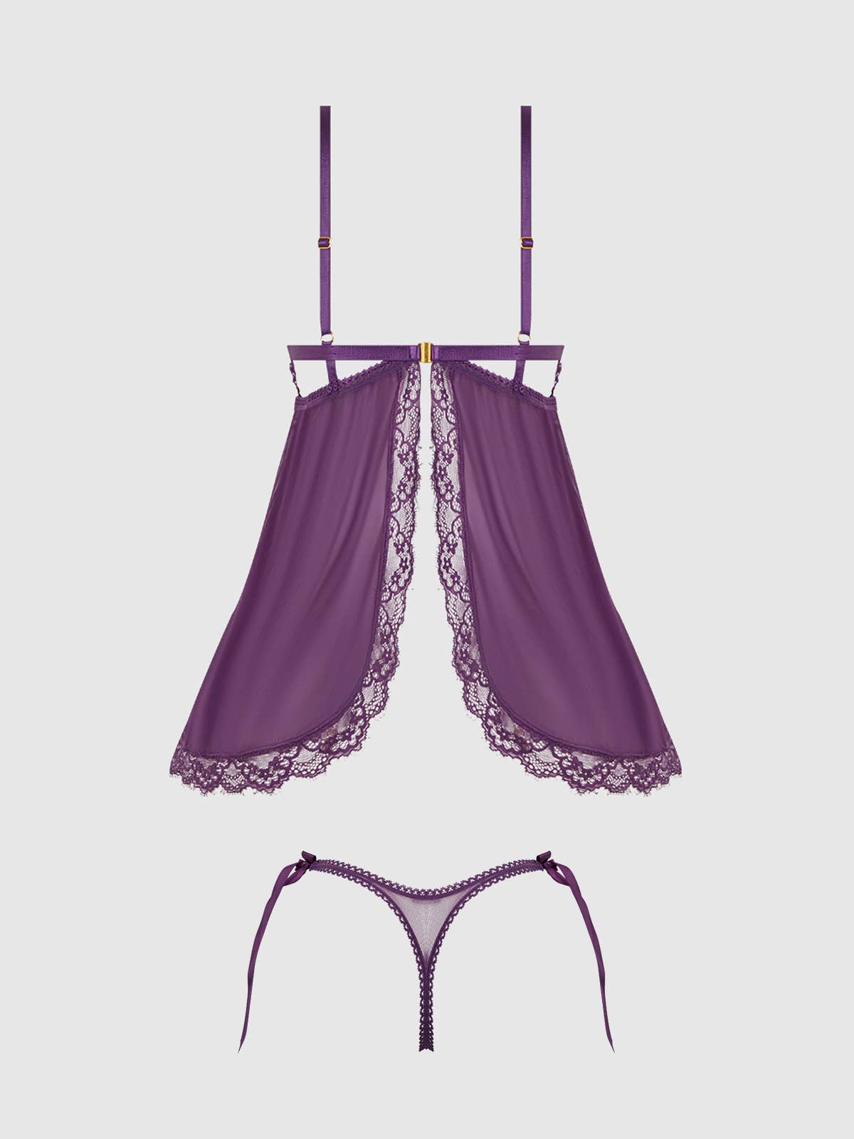 Bianca Lace & Mesh Open Cup Babydoll & Tie Side Thong Set — view 5 | Lavah Pleasure