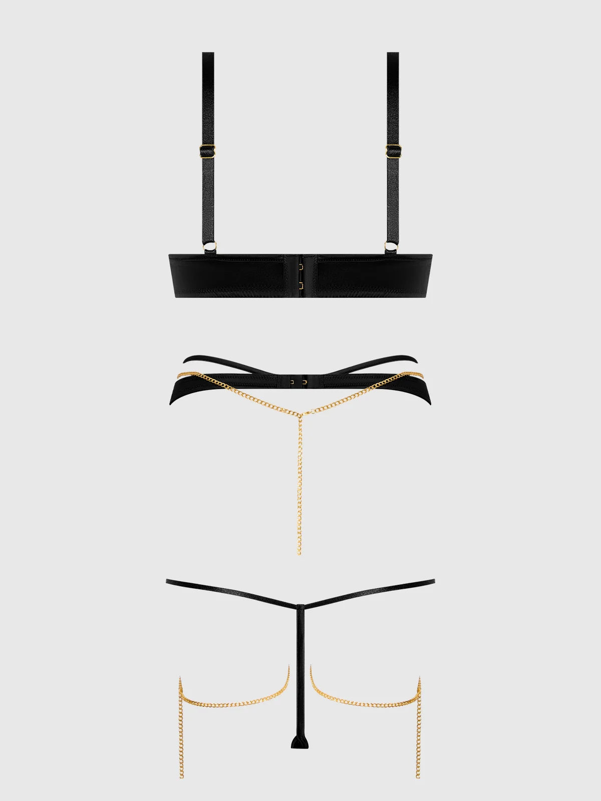 Evangeline Satin & Chain Bra, Thigh Garter & G-String Set