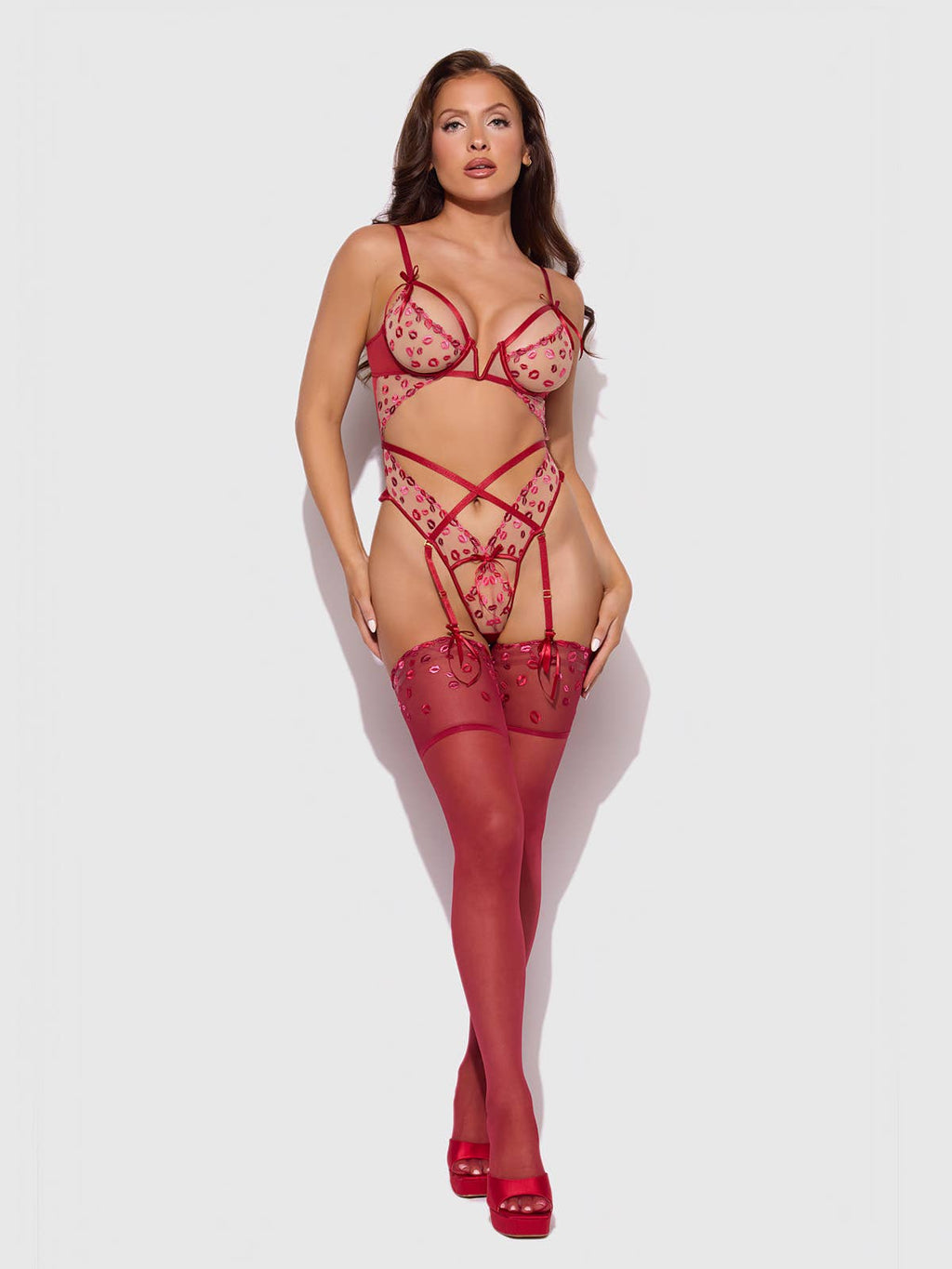 Angelina Lips Embroidery Cutout Teddy