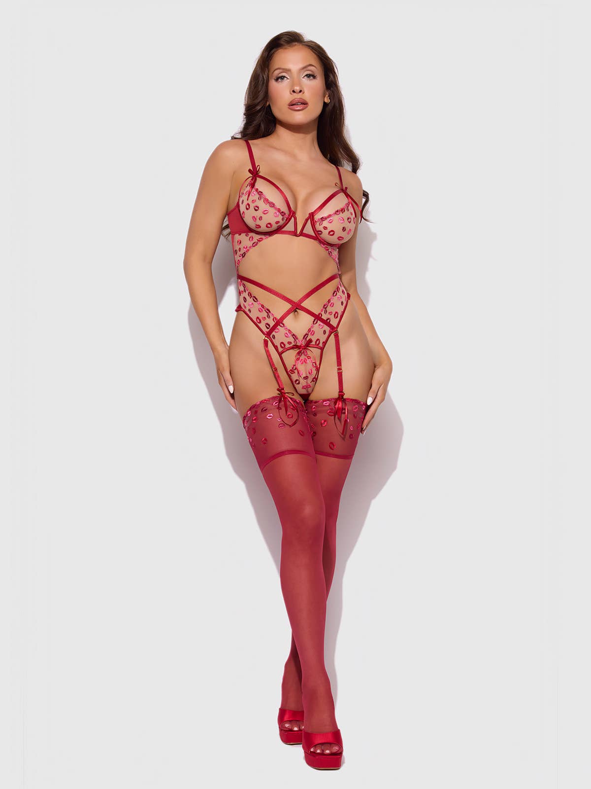 Angelina Lips Embroidery Cutout Teddy — Bodysuit | Lavah Pleasure
