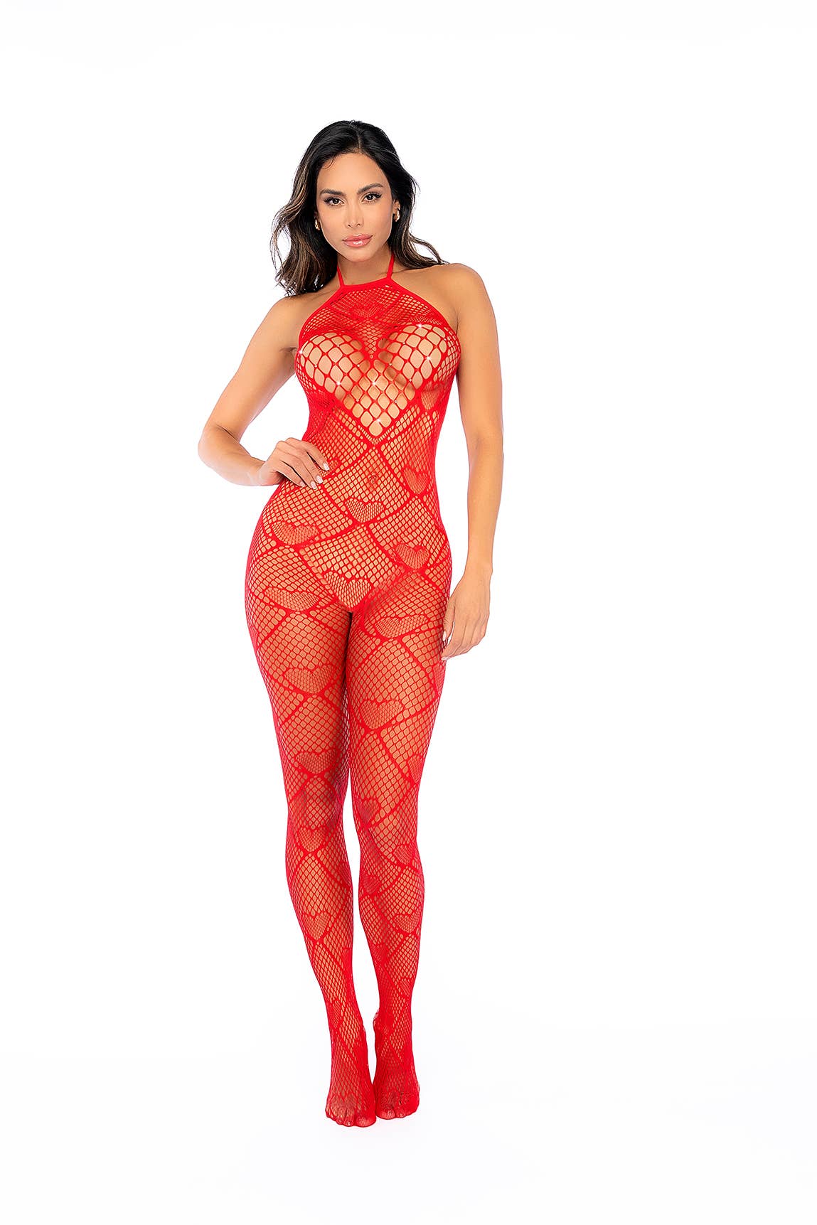 Heart Fishnet Bodystocking with Rhinestone — view 3 | Lavah Pleasure