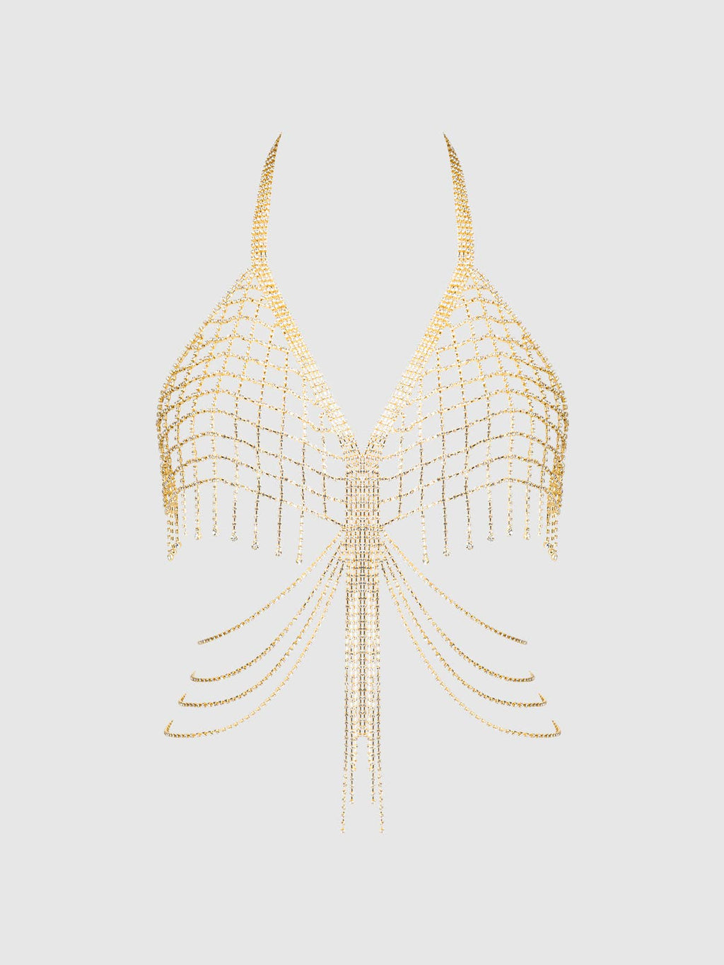 Rhinestone Net & Fringe Halter Bralette