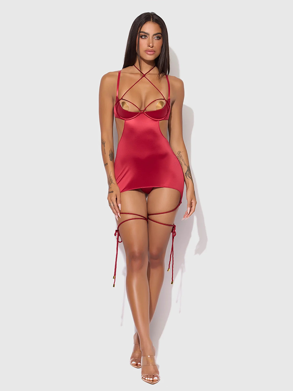 Iryna Silky Micro & Rope Open Back Chemise & G-String Set — view 12 | Lavah Pleasure