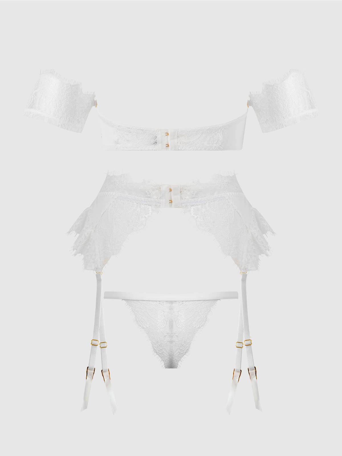 Satin & Lace Strapless Bra, Garter Belt & Tanga Set