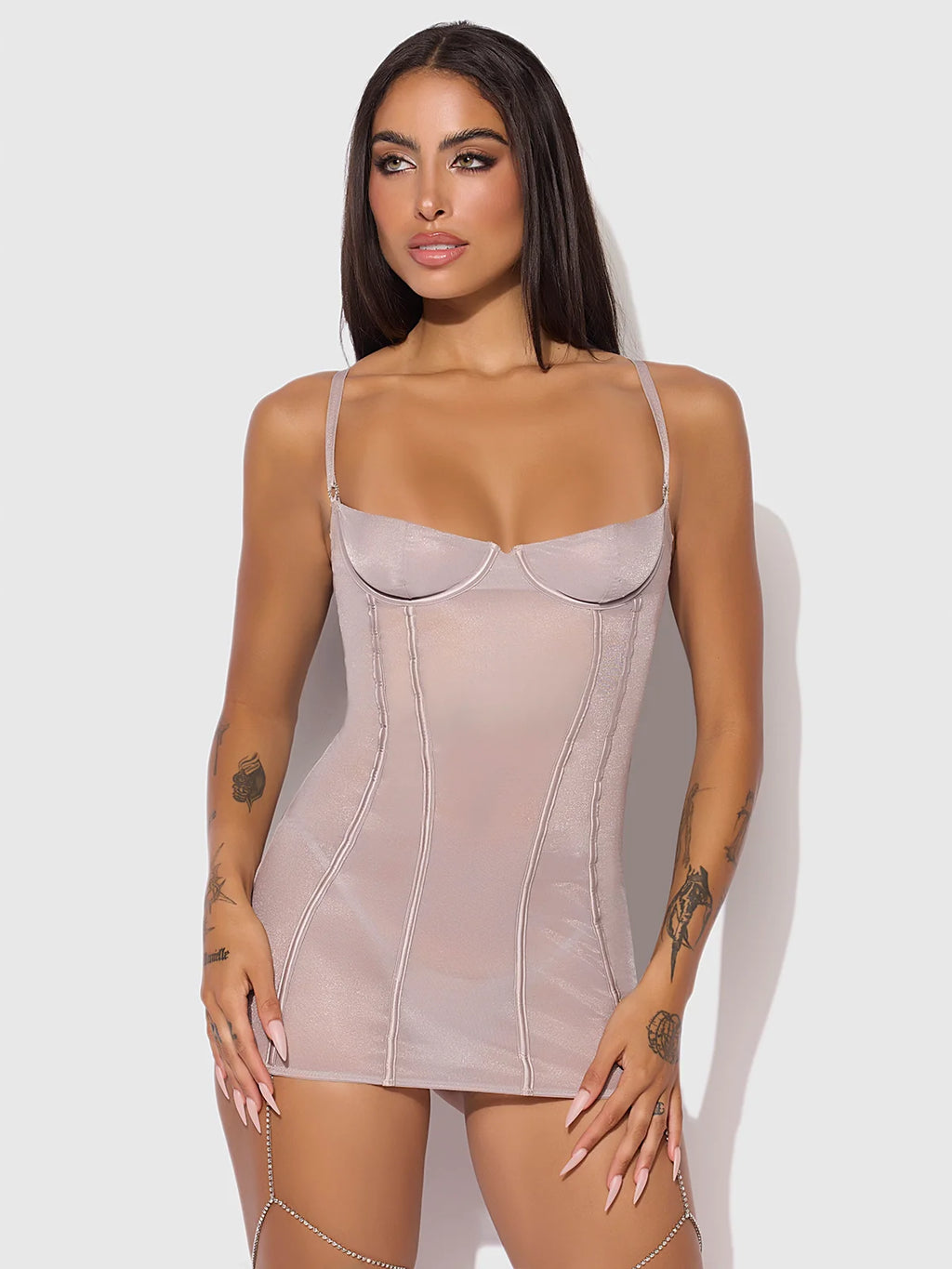 Presley Shine Mesh & Rhinestone Chemise & G-String Set
