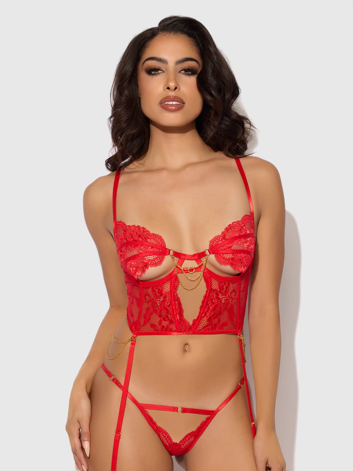 Cecily Lace & Chain Bustier & Backless Hipster Set — Corset | Lavah Pleasure