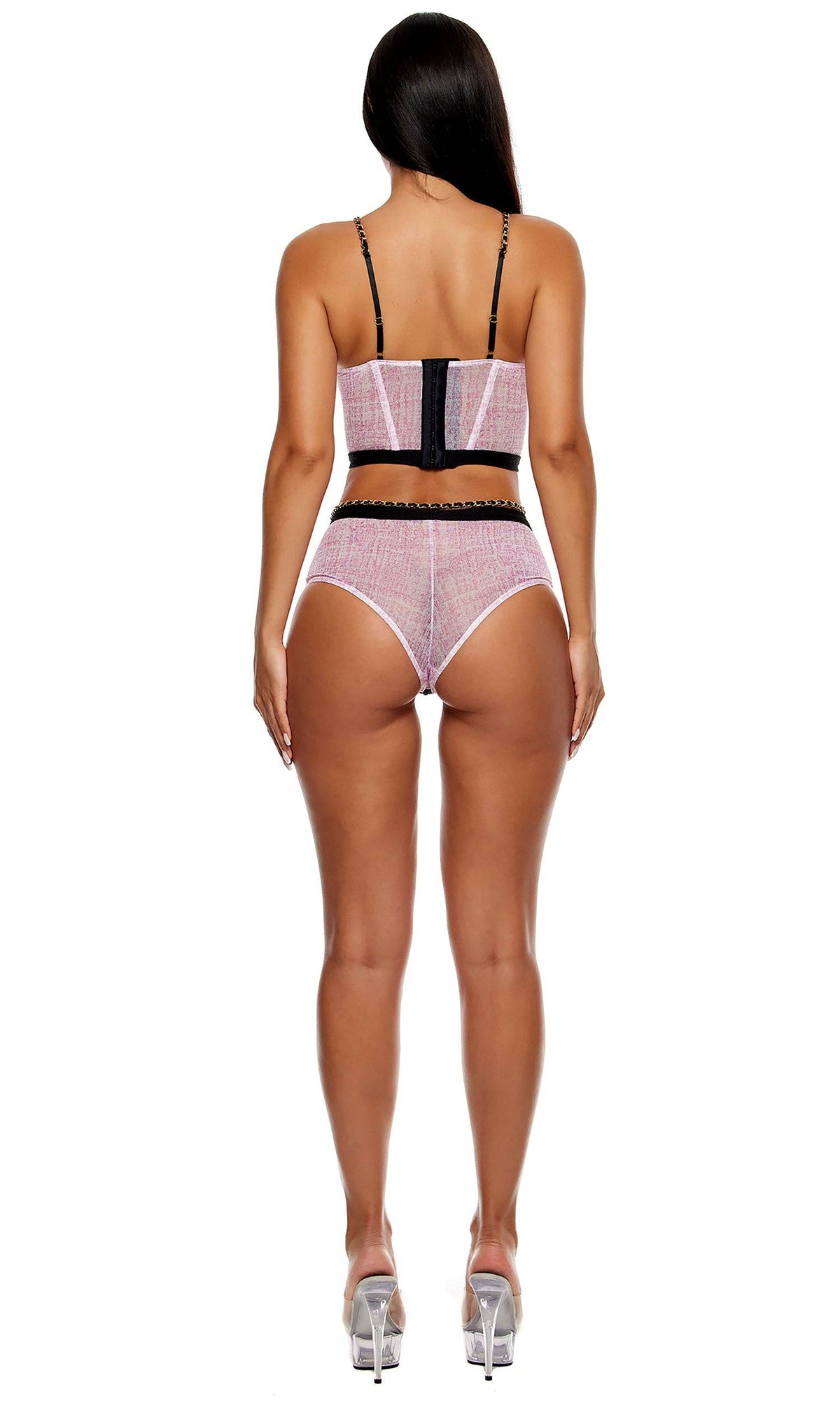 Keep It Classy Mesh Bustier Lingerie Set - Mauve — view 2 | Lavah Pleasure
