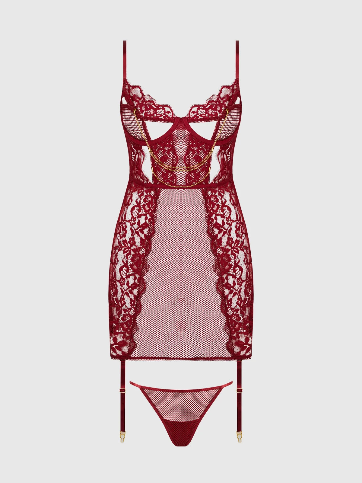 Dezi Lace & Chain Chemise Set — view 4 | Lavah Pleasure